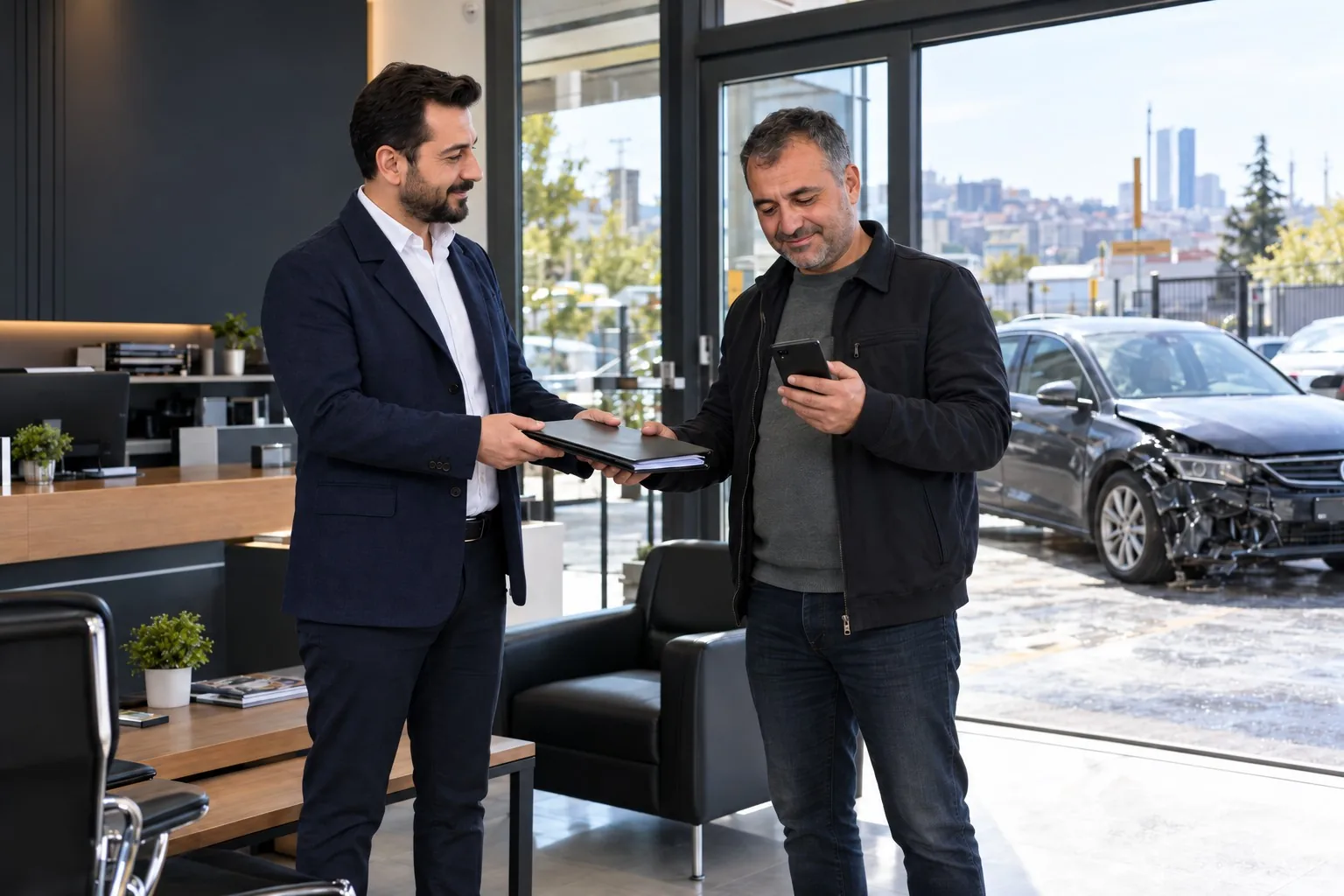 Araç alımında anlaşma sürecini temsil eden fotoğraf