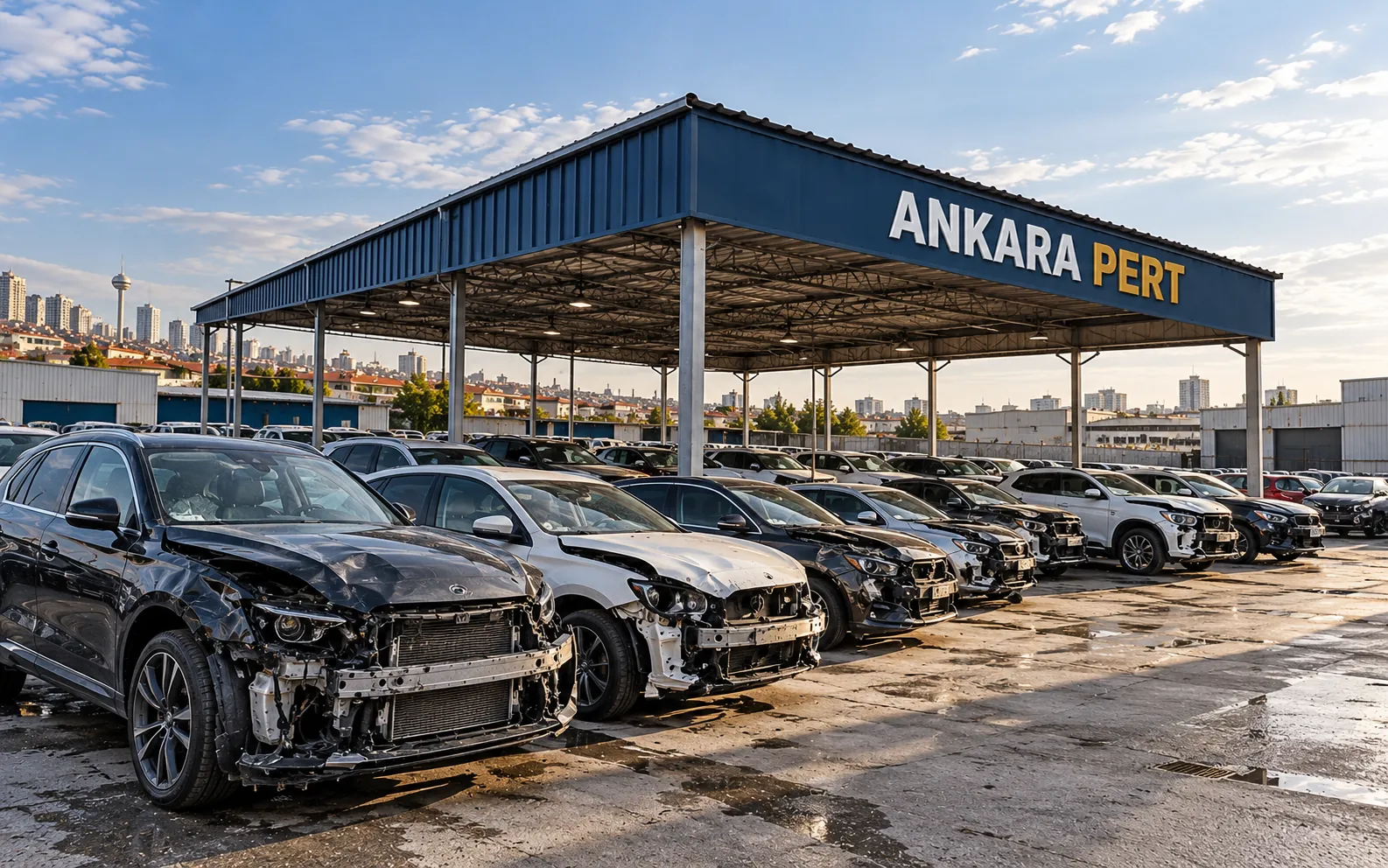 Ankara Pert hasarlı araç alım alanında bulunan otomobiller